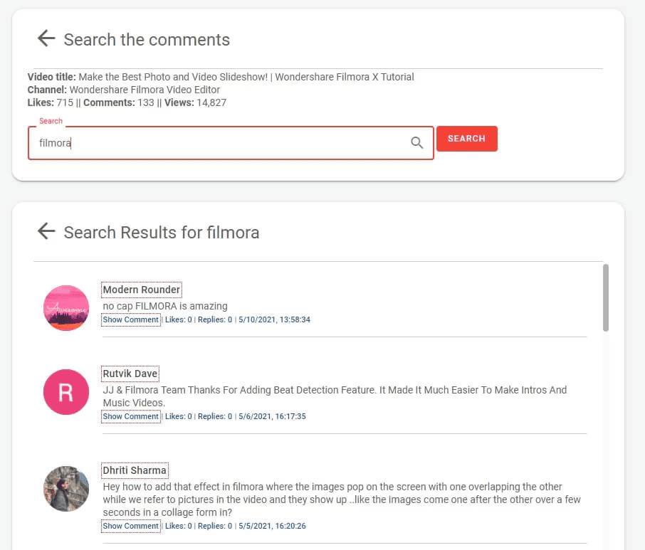 YouTube comment finder