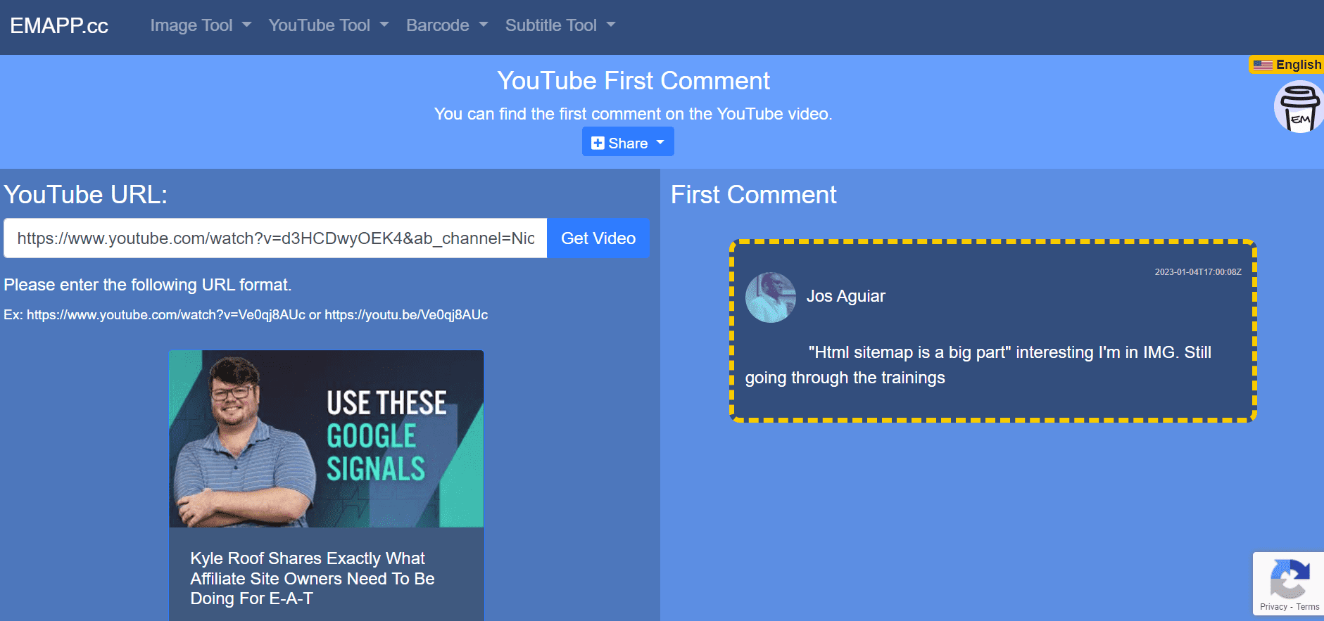 YouTube comment finder