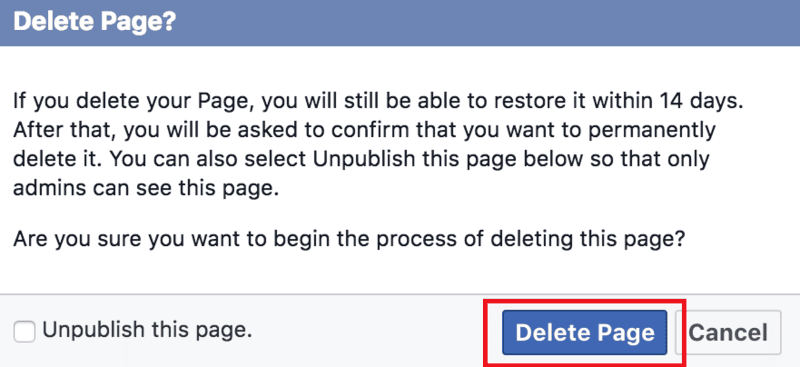 how to delete page in facebook