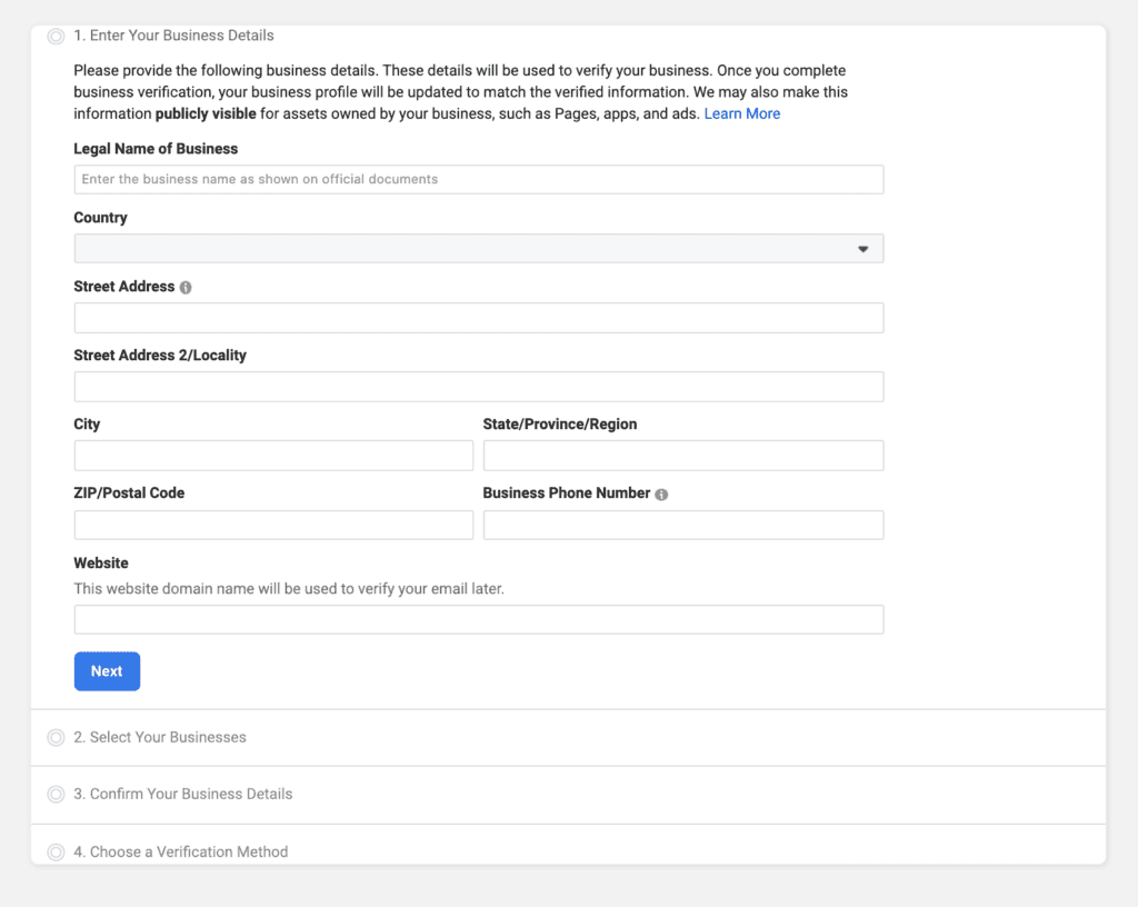 how to get my business verified on facebook